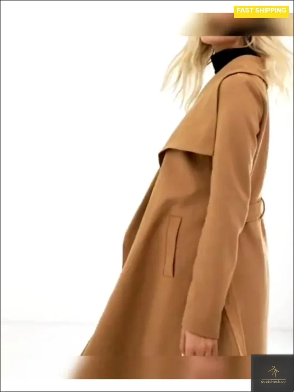 Long Sleeve Wool Pea Coat Open Front Belted Long Trench_6